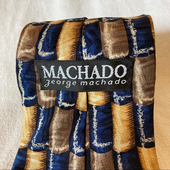FREE IF BUNDLED George Machado Neck Tie Color Block Pattern 100% Silk Extra Long - Picture 4 of 5
